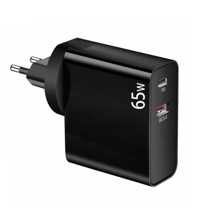 PD-65W USB-C / Type-C + QC3. 0 USB Laptop Charging Adapter, EU Plug / US Plug(Black)