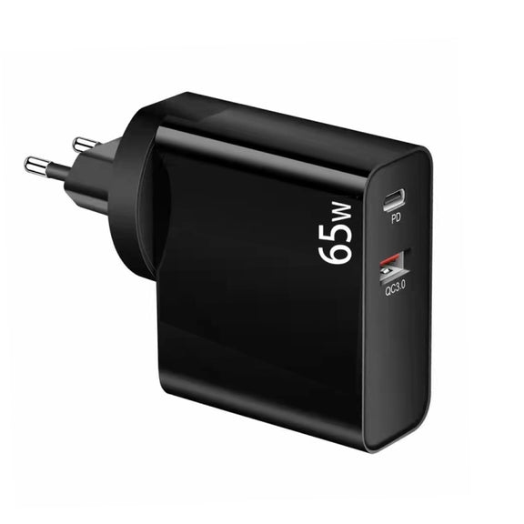 PD-65W USB-C / Type-C + QC3. 0 USB Laptop Charging Adapter, EU Plug / US Plug(Black)
