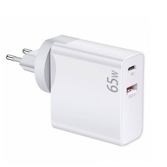 PD-65W USB-C / Type-C + QC3. 0 USB Laptop Charging Adapter, EU Plug / US Plug(White)