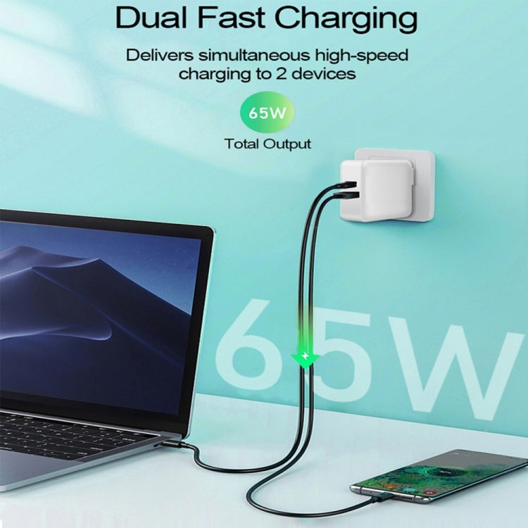 PD-65W USB-C / Type-C + QC3. 0 USB Laptop Charging Adapter, EU Plug / US Plug(White)