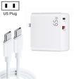 PD-65W USB-C / Type-C + QC3. 0 USB Laptop Charging Adapter + 2m USB-C / Type-C to USB-C / Type-C Data Cable Set, US Plug(White) - free shipping - PMC Jewellery - Order now!