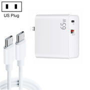 PD-65W USB-C / Type-C + QC3. 0 USB Laptop Charging Adapter + 2m USB-C / Type-C to USB-C / Type-C Data Cable Set, US Plug(White)