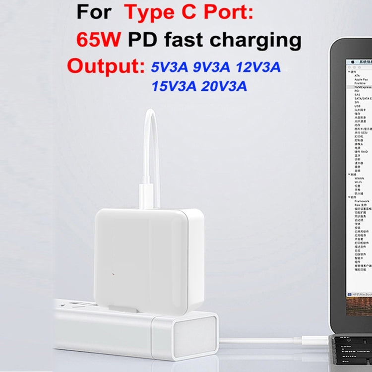 PD-65W USB-C / Type-C + QC3. 0 USB Laptop Charging Adapter + 2m USB-C / Type-C to USB-C / Type-C Data Cable Set, EU Plug / US Plug(White)