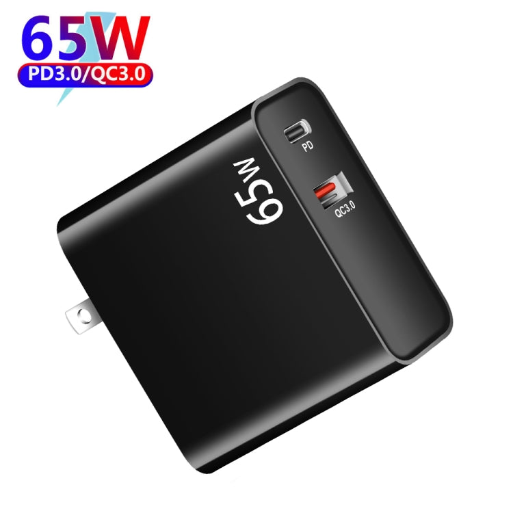 PD-65W USB-C / Type-C + QC3. 0 USB Laptop Charging Adapter, AU Plug / US Plug(Black)