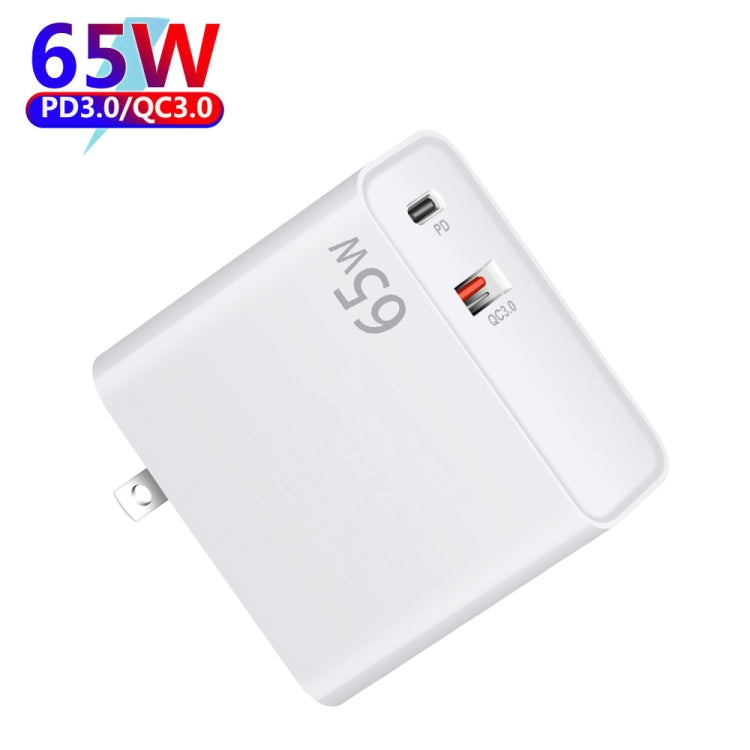 PD-65W USB-C / Type-C + QC3. 0 USB Laptop Charging Adapter, AU Plug / US Plug(White)