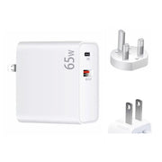 PD-65W USB-C / Type-C + QC3. 0 USB Laptop Charging Adapter, UK Plug / US Plug(White)
