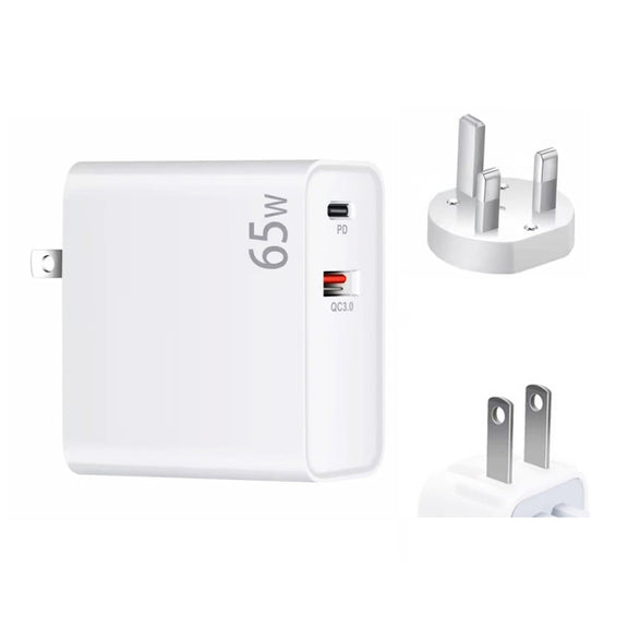 PD-65W USB-C / Type-C + QC3. 0 USB Laptop Charging Adapter, UK Plug / US Plug(White)