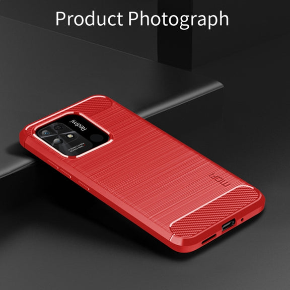 For Xiaomi Redmi 10C MOFI Gentleness Brushed Carbon Fiber Soft TPU Case(Red)