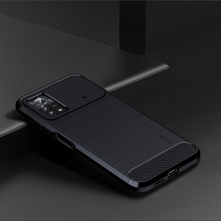 For Xiaomi Poco X4 Pro 5G MOFI Gentleness Brushed Carbon Fiber Soft TPU Case(Blue)