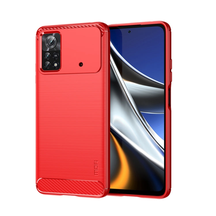 For Xiaomi Poco X4 Pro 5G MOFI Gentleness Brushed Carbon Fiber Soft TPU Case(Red)