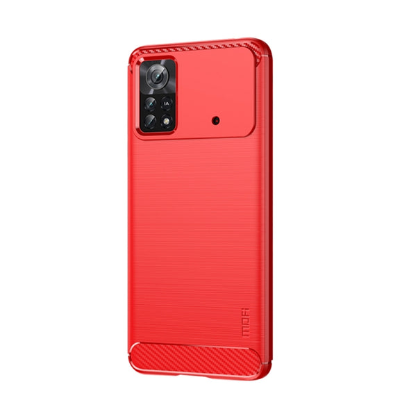 For Xiaomi Poco X4 Pro 5G MOFI Gentleness Brushed Carbon Fiber Soft TPU Case(Red)