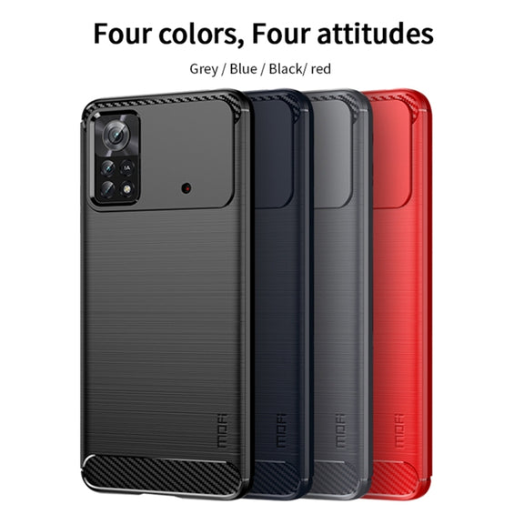 For Xiaomi Poco X4 Pro 5G MOFI Gentleness Brushed Carbon Fiber Soft TPU Case(Red)