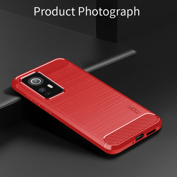 For Xiaomi 12 / 12X MOFI Gentleness Brushed Carbon Fiber Soft TPU Case(Red)