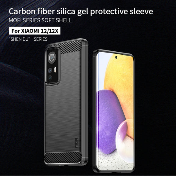 For Xiaomi 12 / 12X MOFI Gentleness Brushed Carbon Fiber Soft TPU Case(Red)