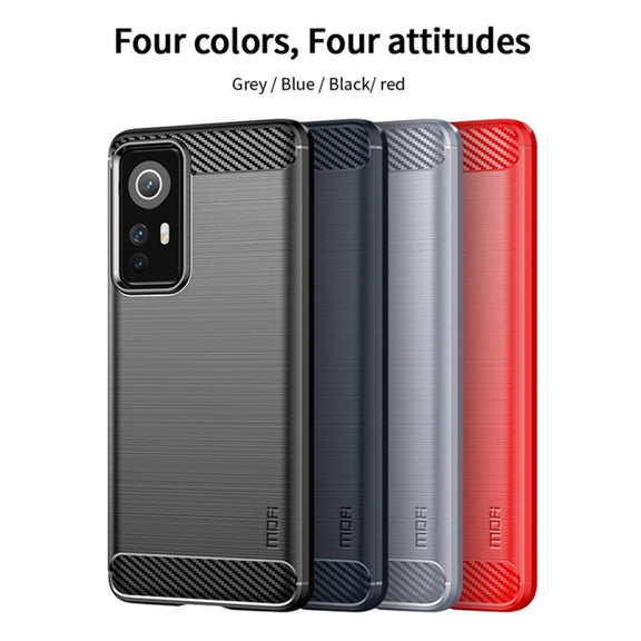 For Xiaomi 12 / 12X MOFI Gentleness Brushed Carbon Fiber Soft TPU Case(Red)