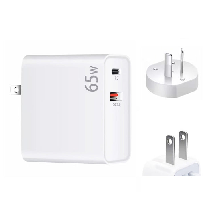 PD-65W USB-C / Type-C + QC3. 0 USB Laptop Charging Adapter + 1.8m USB-C / Type-C to MagSafe 1 / L Head Data Cable, AU Plug / US Plug(White)