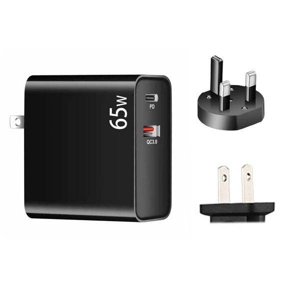 PD-65W USB-C / Type-C + QC3. 0 USB Laptop Charging Adapter + 1.8m USB-C / Type-C to MagSafe 1 / L Head Data Cable, UK Plug / US Plug(Black)
