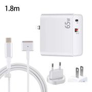 PD-65W USB-C / Type-C + QC3. 0 USB Laptop Charging Adapter + 1.8m USB-C / Type-C to MagSafe 2 / T Head Data Cable, EU Plug / US Plug(White)