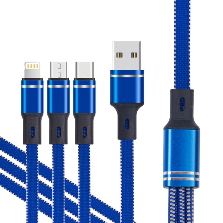 XJ-76 40W 5A 3 in 1 USB to 8 Pin + Type-C + Micro USB Super Flash Charging Cable, Length: 1.18m(Blue)