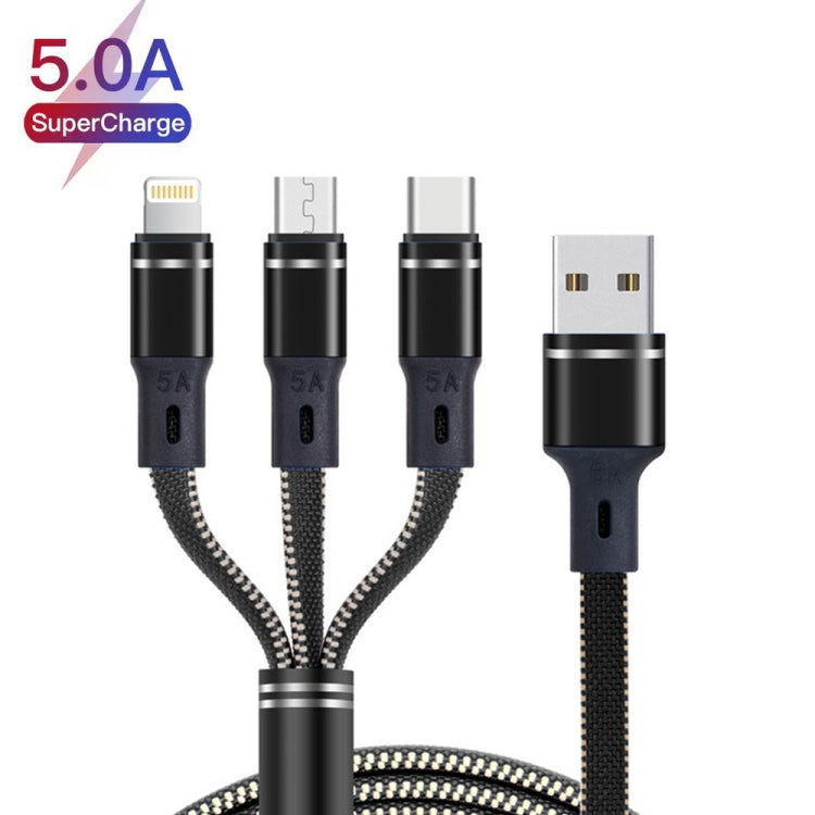 XJ-76 40W 5A 3 in 1 USB to 8 Pin + Type-C + Micro USB Super Flash Charging Cable, Length: 1.18m(Red)
