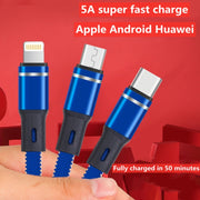 XJ-76 40W 5A 3 in 1 USB to 8 Pin + Type-C + Micro USB Super Flash Charging Cable, Length: 1.18m(Red)