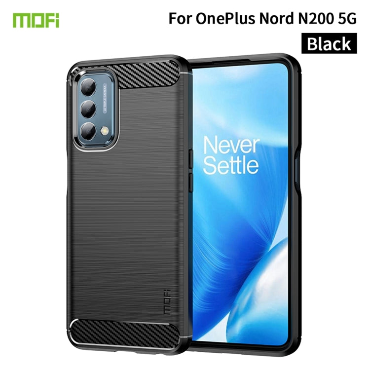 For Oneplus Nord N200 5G MOFI Gentleness Series Brushed Texture Carbon Fiber Soft TPU Phone Case(Black)