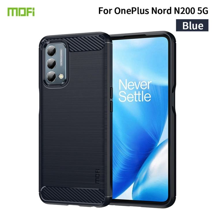 For Oneplus Nord N200 5G MOFI Gentleness Series Brushed Texture Carbon Fiber Soft TPU Phone Case(Blue)
