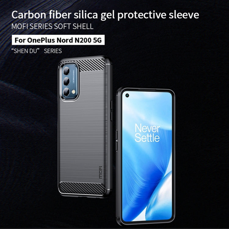 For Oneplus Nord N200 5G MOFI Gentleness Series Brushed Texture Carbon Fiber Soft TPU Phone Case(Blue)