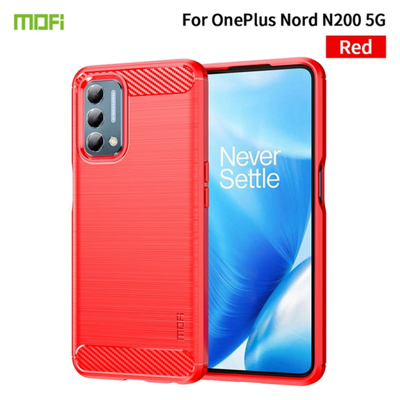 For Oneplus Nord N200 5G MOFI Gentleness Series Brushed Texture Carbon Fiber Soft TPU Phone Case(Red)