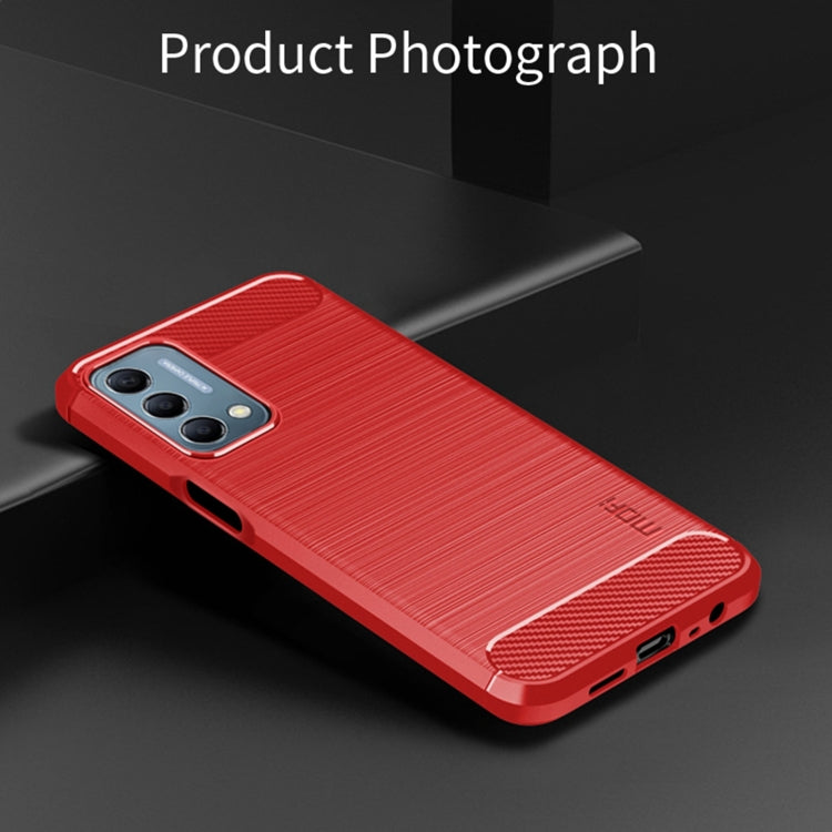 For Oneplus Nord N200 5G MOFI Gentleness Series Brushed Texture Carbon Fiber Soft TPU Phone Case(Red)