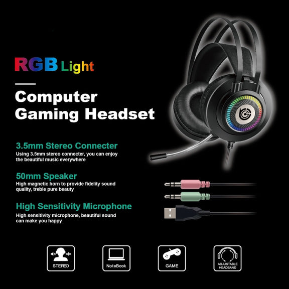 GT9 Professional LED Light Wired Gaming Headset with Mic for PC/PS4/PS5