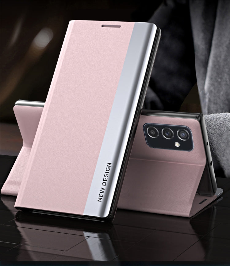 For Samsung Galaxy M23 5G Side Electroplated Adsorption Flip Leather Case(Pink)