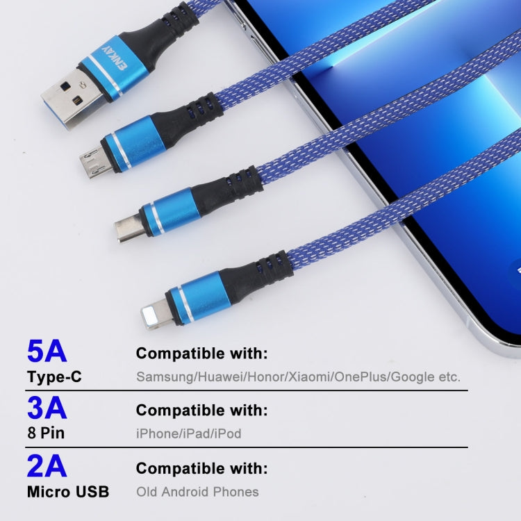 ENKAY ENK-CB121 1.5m 3 in 1 USB 3.0 to Type-C / 8 Pin / Micro USB 5A Fast Charging Cable(Blue)