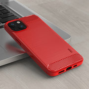 For iPhone 14 MOFI Gentleness Brushed Texture Carbon Fiber TPU Phone Case (Red)