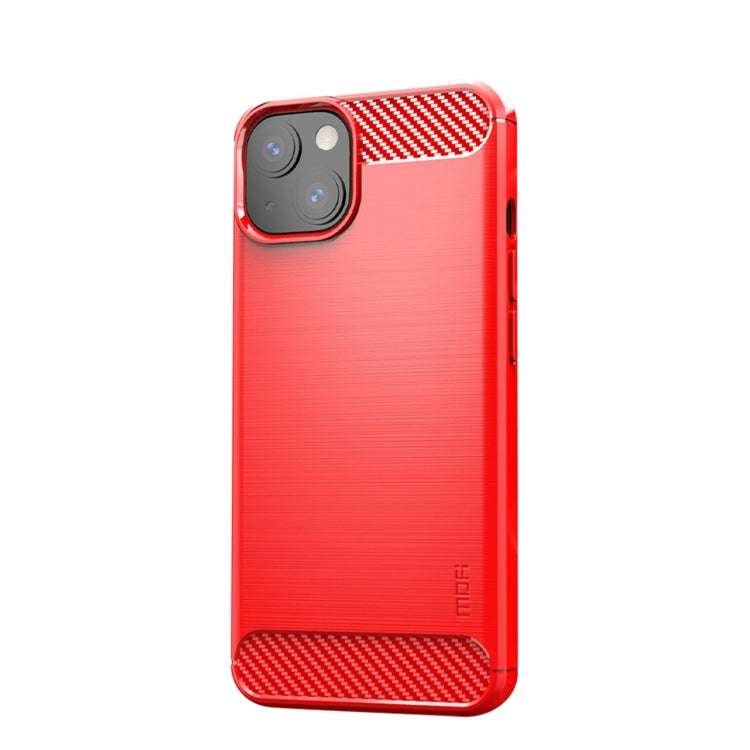 For iPhone 14 MOFI Gentleness Brushed Texture Carbon Fiber TPU Phone Case (Red)