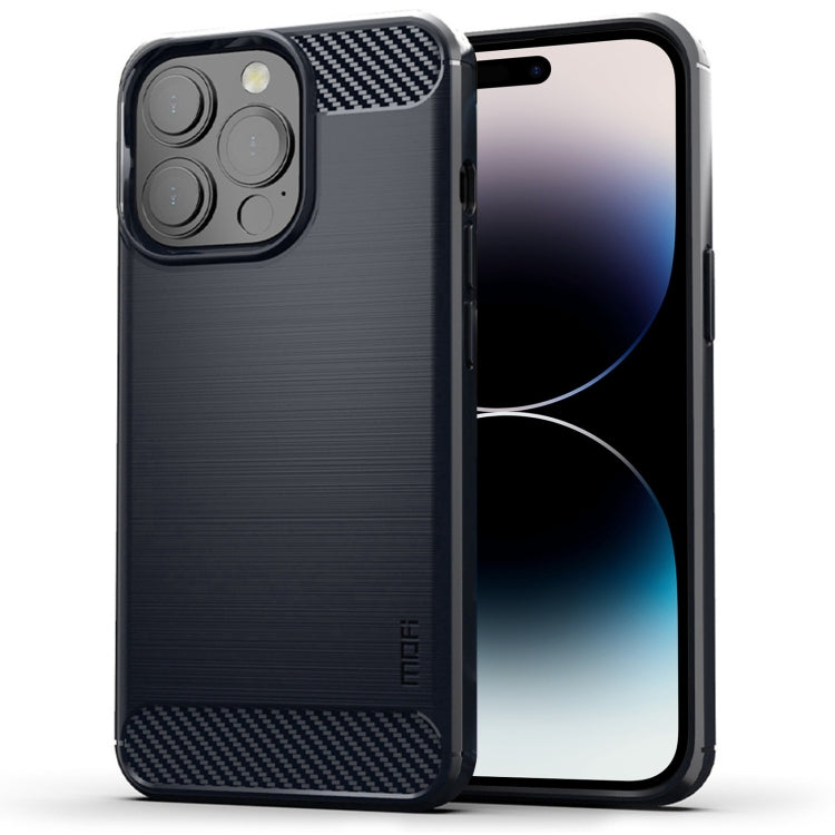 For iPhone 14 Pro MOFI Gentleness Brushed Texture Carbon Fiber TPU Phone Case (Blue)