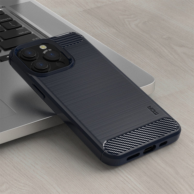 For iPhone 14 Pro MOFI Gentleness Brushed Texture Carbon Fiber TPU Phone Case (Blue)