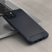 For iPhone 14 Plus MOFI Gentleness Brushed Texture Carbon Fiber TPU Phone Case  (Blue)