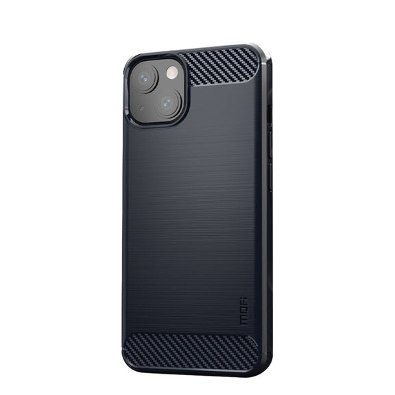 For iPhone 14 Plus MOFI Gentleness Brushed Texture Carbon Fiber TPU Phone Case  (Blue)