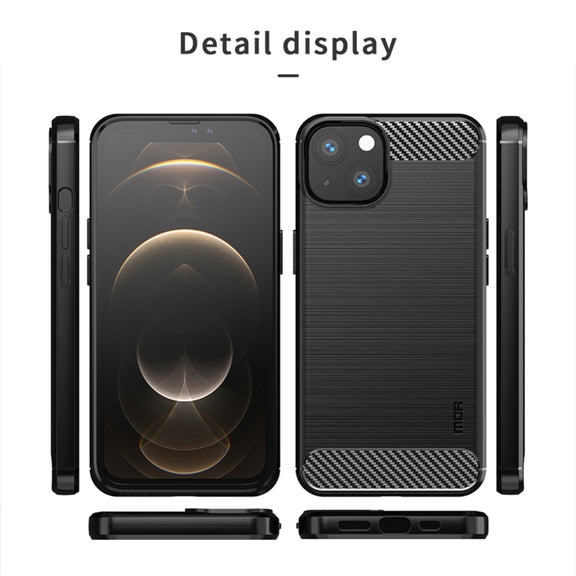 For iPhone 14 Plus MOFI Gentleness Brushed Texture Carbon Fiber TPU Phone Case  (Gray)