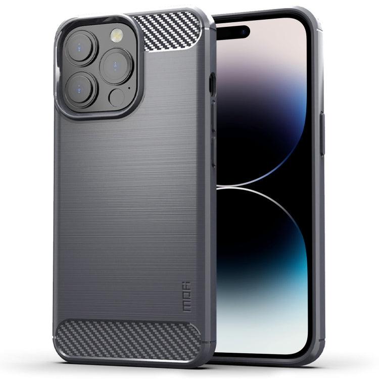 For iPhone 14 Pro Max MOFI Gentleness Brushed Texture Carbon Fiber TPU Phone Case (Gray)
