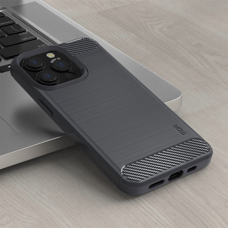 For iPhone 14 Pro Max MOFI Gentleness Brushed Texture Carbon Fiber TPU Phone Case (Gray)