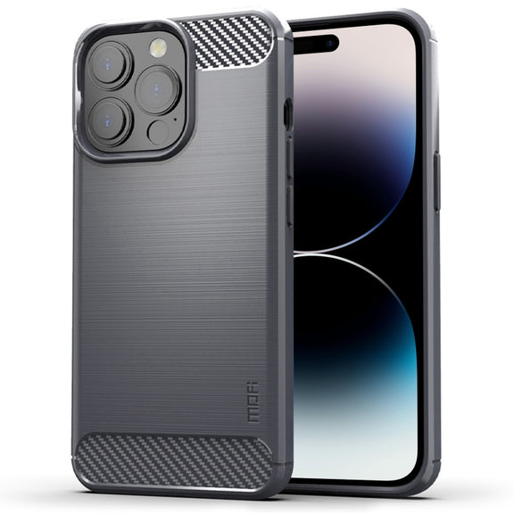 For iPhone 14 Pro Max MOFI Gentleness Brushed Texture Carbon Fiber TPU Phone Case (Gray)