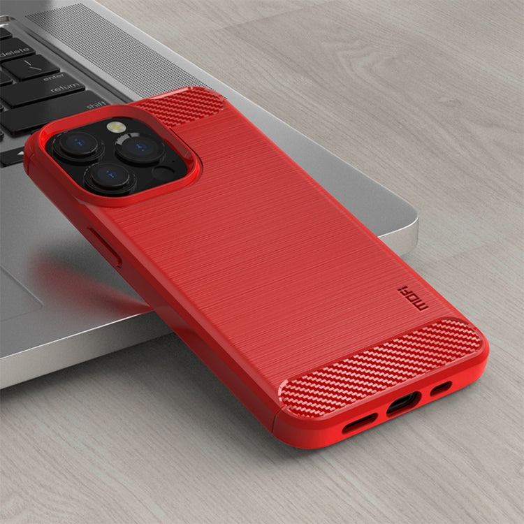 For iPhone 14 Pro Max MOFI Gentleness Brushed Texture Carbon Fiber TPU Phone Case (Red)