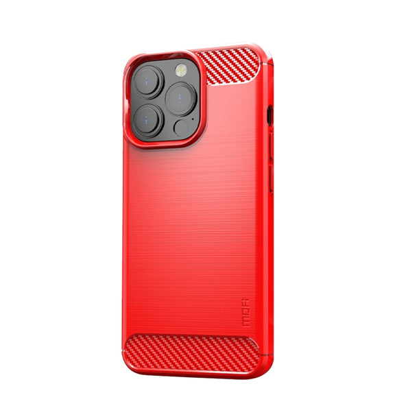 For iPhone 14 Pro Max MOFI Gentleness Brushed Texture Carbon Fiber TPU Phone Case (Red)