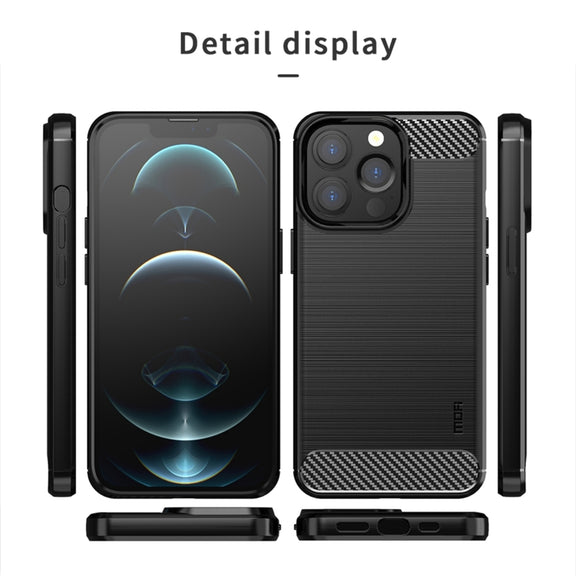 For iPhone 14 Pro Max MOFI Gentleness Brushed Texture Carbon Fiber TPU Phone Case (Red)