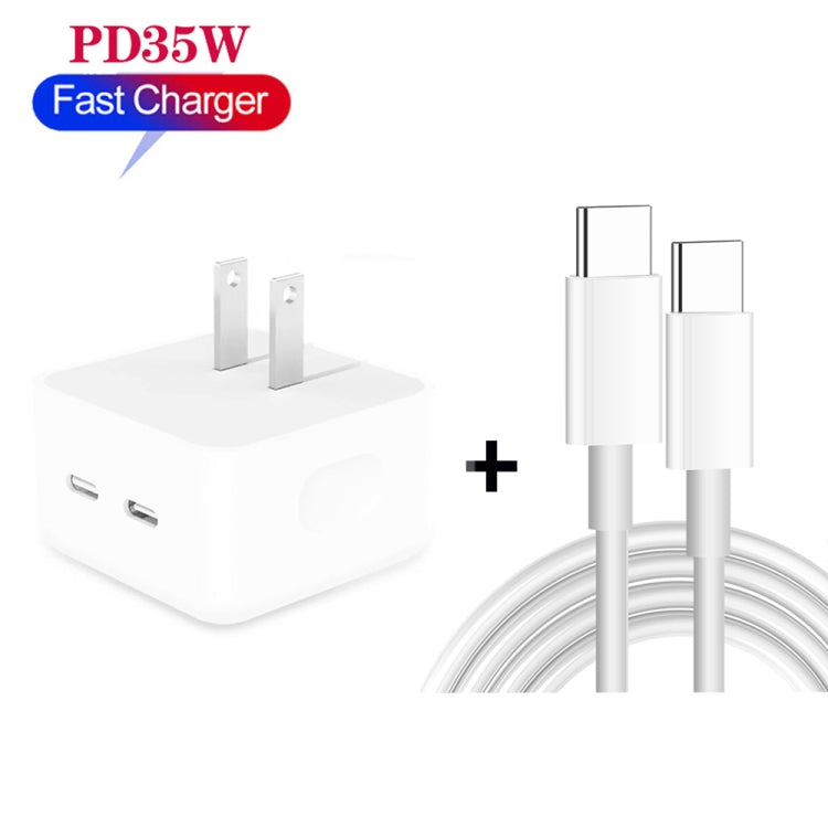 PD 35W Dual USB-C / Type-C Ports Charger with 2m Type-C to Type-C Data Cable, US Plug