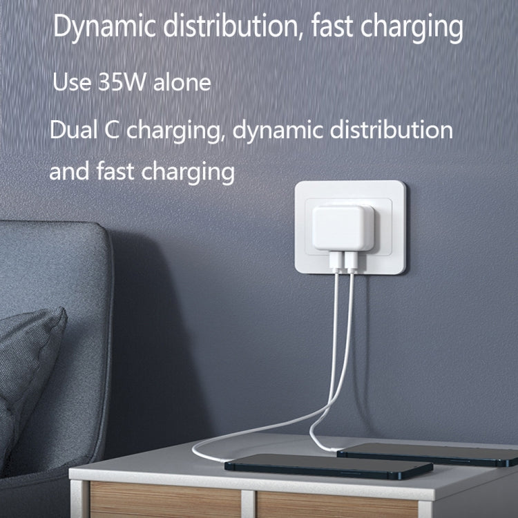PD 35W Dual USB-C / Type-C Ports Charger with 2m Type-C to Type-C Data Cable, US Plug