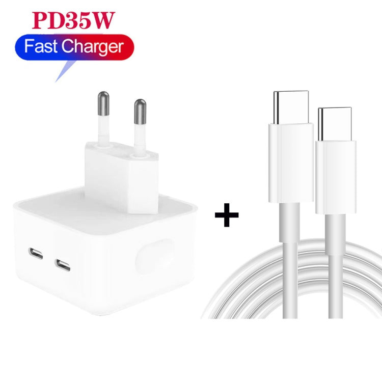 PD 35W Dual USB-C / Type-C Ports Charger with 2m Type-C to Type-C Data Cable, EU Plug
