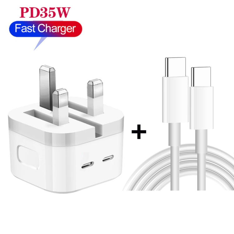 PD 35W Dual USB-C / Type-C Ports Charger with 2m Type-C to Type-C Data Cable, UK Plug